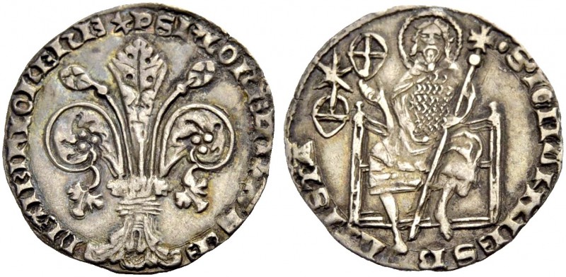 ITALIEN. FIRENZE (TOSCANA). Grosso da 5 soldi 6 denari, 1405. Lilie. Rv. Thronen...