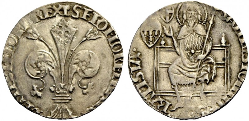 ITALIEN. FIRENZE (TOSCANA). Grosso da 5 soldi 6 denari, 1413. Lilie. Rv. Thronen...