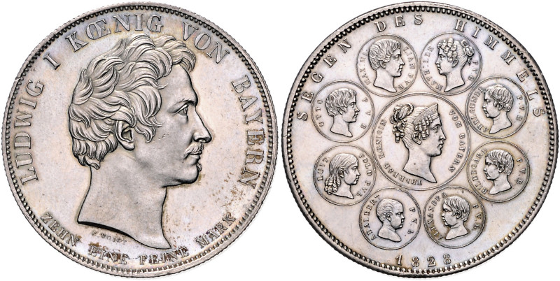 Bayern. 
Ludwig I. 1825-1848. Geschichtstaler 1828, Segen des Himmels, Rs.: Bil...