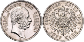 Sachsen. Georg 1902-1904. 5 Mark 1904,  Georgs Tod. Jaeger&nbsp;133. .