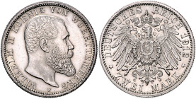 Württemberg. Wilhelm II. 1891-1918. 2 Mark 1912. Jaeger&nbsp;174. .