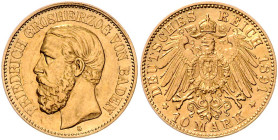 Baden. Friedrich I. 1852-1907. 10 Mark 1891 G. Jaeger&nbsp;188. .