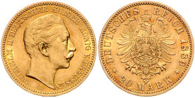 Preussen. Wilhelm II. 1888-1918. 20 Mark 1889 A. Jaeger&nbsp;250. .