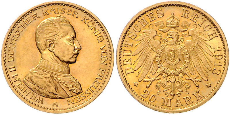 Preussen. 
Wilhelm II. 1888-1918. 20 Mark 1913 A, Kürassieruniform. Jaeger&nbsp...