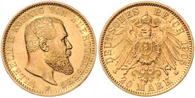 Württemberg. Wilhelm II. 1891-1918. 20 Mark 1905 F. Jaeger&nbsp;296. .