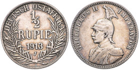 Deutsch-Ostafrika. 1/2 Rupie 1913 J. Jaeger&nbsp;N&nbsp;721. .