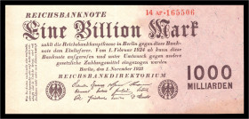 Ausgaben der Kriegs- u. Inflationszeit. 1 Billion Mark v. 1. November 1923. Grab.&nbsp;DEU-&nbsp;155b. .