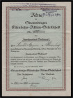 Strausberger Eisenbahn-Aktien-Gesellschaft. Inhaber-Aktie über 200 Goldmark v. 25. Nov. 1924, 268 x 199 mm, mit Kuponbogen.  R..