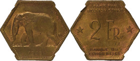 Africa, Belgium Congo Brass 2 Francs. 1943.