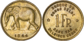 Africa, Belgium Congo Brass 1 Franc. 1944.