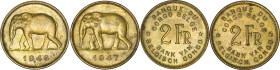Africa, Belgium Congo Brass 2 Francs. 1946 & 1947. (2 coin lot).