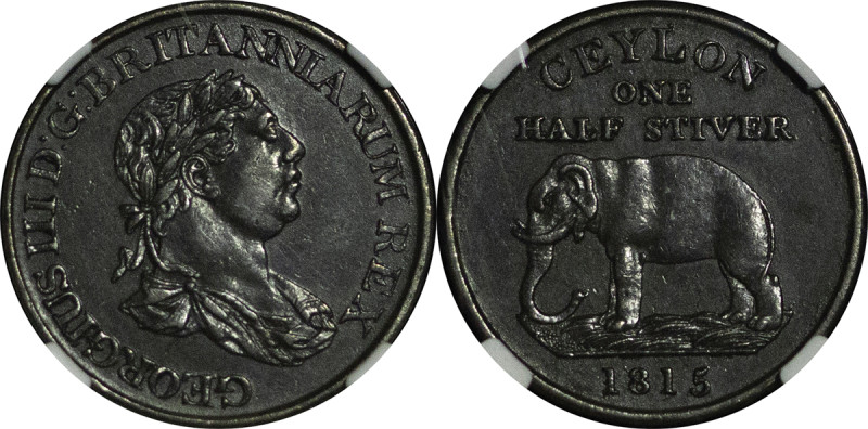Ceylon, British Colonial. George III CU 1/2 Stiver. 1815. GEORGIUS III D: G: BRI...