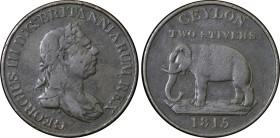 Ceylon, Great Britain Colonial. George III CU 2 Stuivers. 1815.