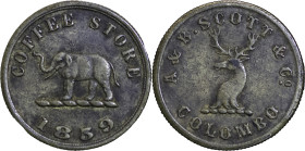 Ceylon, Colombo Slave Island Brass Sixpence token. 1859.