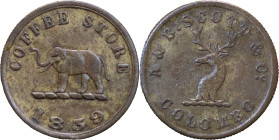 Ceylon, Colombo Slave Island Brass Sixpence token. 1859.