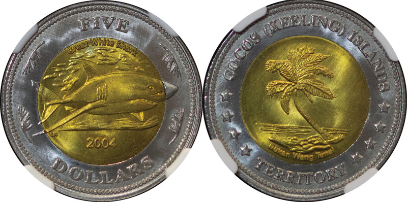 COCOS KEELING ISLANDS, Australia. Fantasy Isuue Bi Metal $5. 2004. FIVE DOLLARS ...