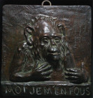 France. Æ Plaque by V. Dujeu. High Relief Ape Torso & Head. 1862-1888.
