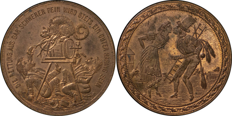 Germany. Copper Satirical medal. c. 1890-1900. DIE RETTUNG AUS GAR SCHWERER PEIN...