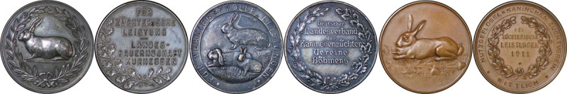 Germany. Lot of 3x Æ Medallions for Rabbit Breeding. 1911-1930. Various scenes o...