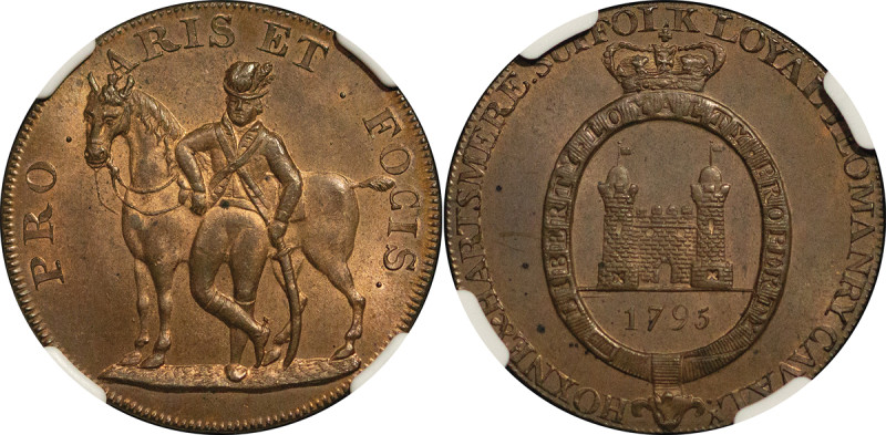 Great Britain, Suffolk CU Halfpenny. 1795. PRO. ARIS ET. FOCIS. Soldier in unifo...