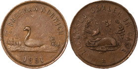 Great Britain, Norwich. G.Bagshaw CU Farthing token. 1851.