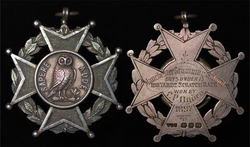 Great Britain. Manchester AR Grammar School Prize medal. 1897. SAPERE AUDE divid...