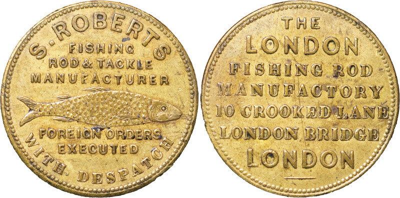 Great Britain, London. Fishing Tackle Manufacturers Brass token. 1869-70. S. ROB...