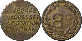 Wales, Vale of Glamorgan. RAF Station St. Athan Brass 8d. 1920-1942.