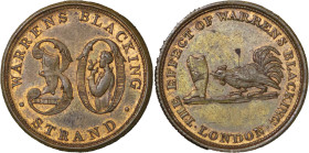 Great Britain, London. Warrens Blacking Brass Unofficial Farthing Token. ND (early 1800's).