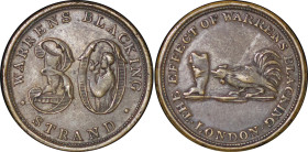 Great Britain, London. Warrens Blacking Brass Unofficial Farthing Token. ND (early 1800's).