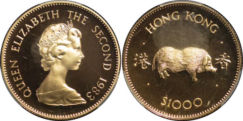 Hong Kong, British Colonial. Elizabeth II AU Proof 1000 Dollars, Year of the Pig...