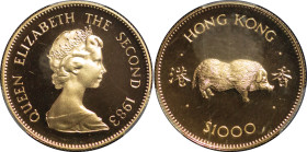Hong Kong, British Colonial. Elizabeth II AU Proof 1000 Dollars. 1983.