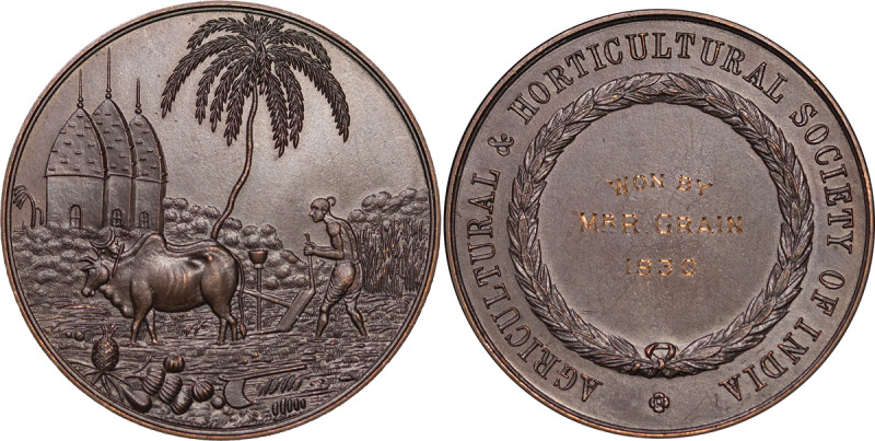 India. Colonial British Æ Horticultural & Agricultural Prize Medallion. 1930. Ox...