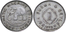 India, Burma & Ceylon. Machine 1 Anna CU Ni Token. 1940.