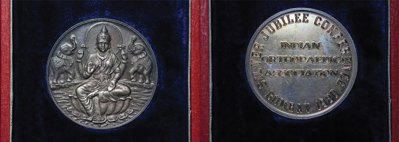 India. Bombay AG Conference Medal. 1980. Lakshmi on floating Lotus flanked by tw...