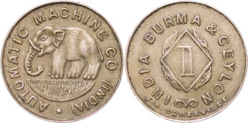India, Burma & Ceylon. Machine 1 Anna CU Ni Token. 1940.
