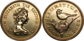 Mauritius, British Commonwealth. Elizabeth II AU 1000 Rupees. 1975.