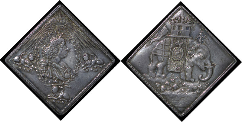 Denmark & Norway. Christian V AG 1/2 Specie Daler, Klippe. 1671. Elephant to rig...