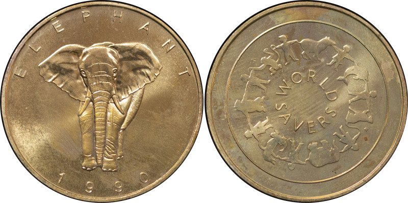 Africa, Brass World Savers medal. 1990. ELEPHANT, date below / WORLD SAVERS in c...