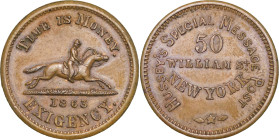 USA, New York.. Husseys Special Message Post CU 1 Cent token. 1863.