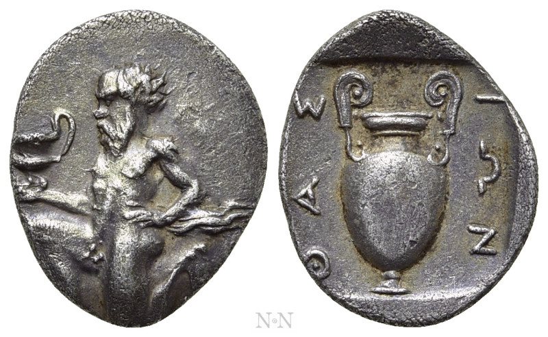 THRACE. Thasos. Trihemiobol (Circa 412-404 BC). 

Obv: Satyr kneeling left, ho...