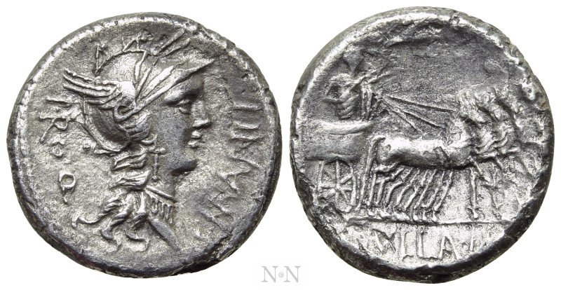 L. CORNELIUS SULLA and L. MANLIUS TORQUATUS. Denarius (82 BC). Mint moving with ...