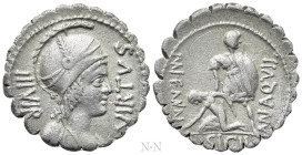 MN. AQUILIUS MN.F. MN.N. Serrate Denarius (65 BC). Rome