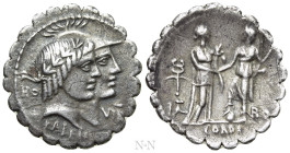 Q. FUFIUS CALENUS and MUCIUS CORDUS. Serrate Denarius (68 BC). Rome