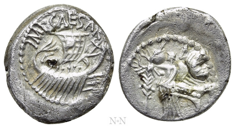 OCTAVIAN. Quinarius (36-35 BC). Uncertain mint. 

Obv: IMP CAESAR. 
Galley wi...