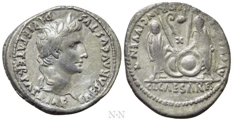 AUGUSTUS (27 BC-14 AD). Denarius. Lugdunum. 

Obv: CAESAR AVGVSTVS DIVI F PATE...