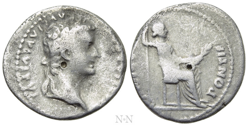 TIBERIUS (14-37). Denarius. "Tribute Penny" type. Lugdunum. 

Obv: TI CAESAR D...