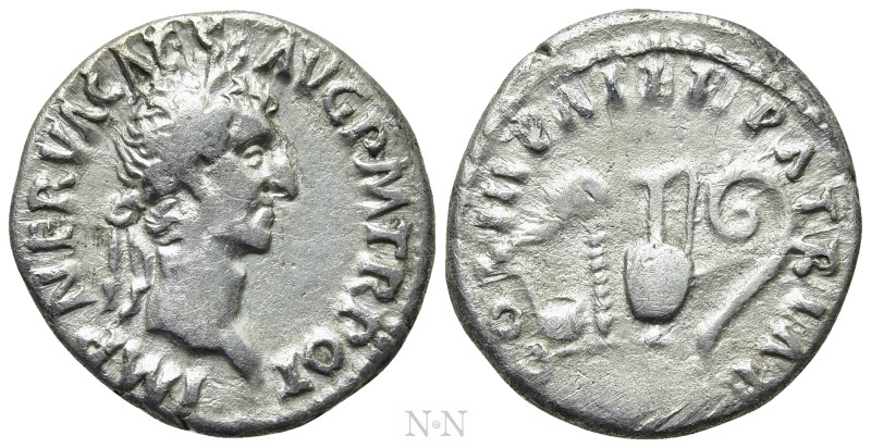NERVA (96-98). Denarius. Rome. 

Obv: IMP NERVA CAES AVG P M TR POT. 
Laureat...