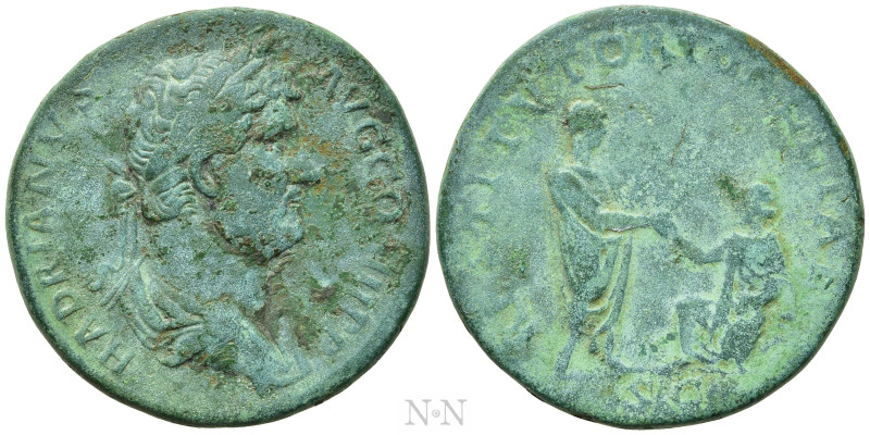 HADRIAN (117-138). Sestertius. Rome. 

Obv: HADRIANVS AVG COS III P P. 
Laure...