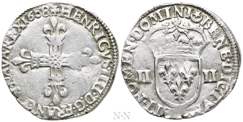 FRANCE. Henry IV (1589-1610). 1/4 Ecu (1608). 

Obv: + HENRICVS IIII D G FRANC...